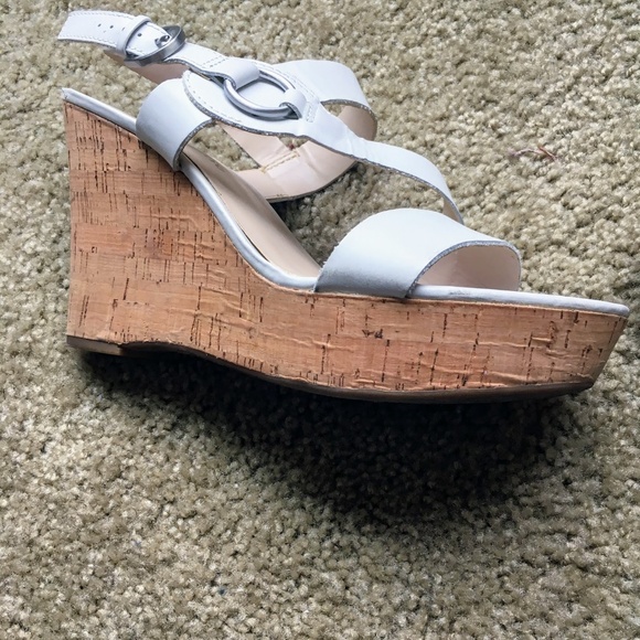 Franco Sarto White Strappy Cork Wedge Sandals - Picture 3 of 6